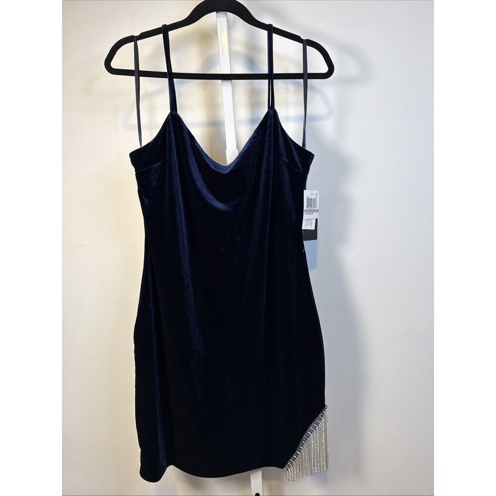 NEW Velvet Bodycon Mini Dress Sz 15 Navy Rhinestones Cocktail dress party grad